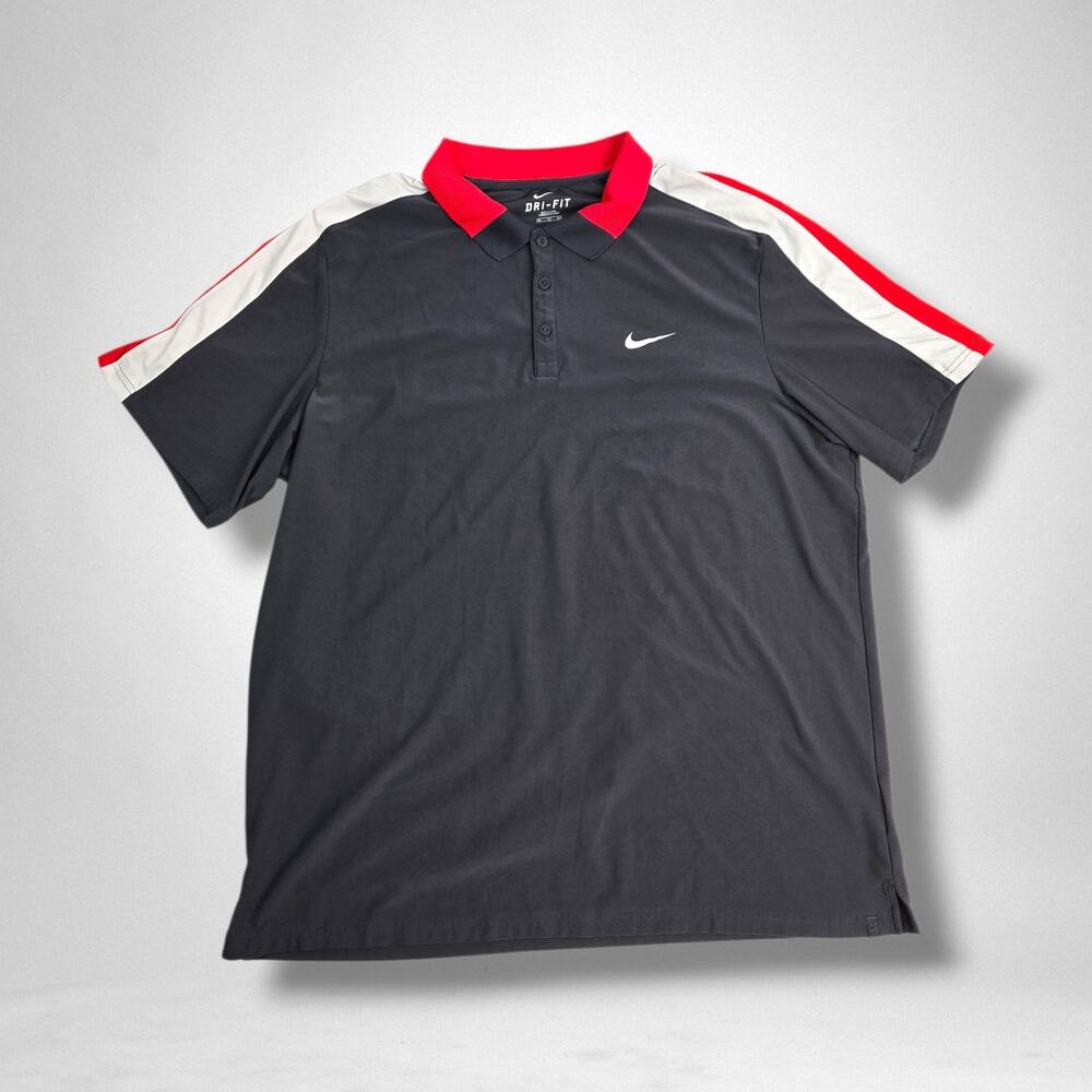 Nike Court Men's XXL DRI-FIT Golf Polo Shirt Dark Grey, Red And White Striped